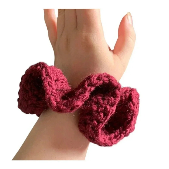 GIANT Oversized Crochet Scrunchie Hair Accessories Burgundy Handmade Coquette - Picture 1 of 7